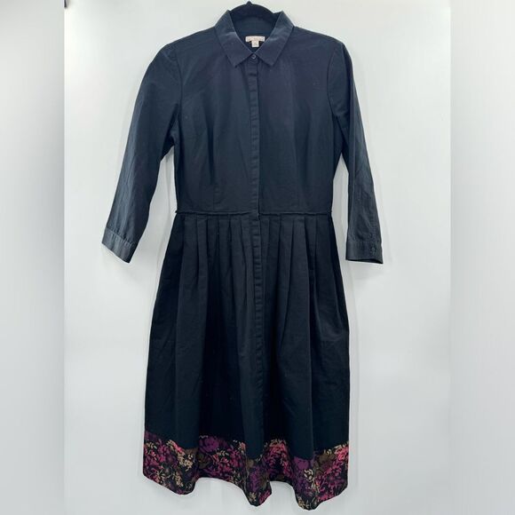3For$20 Gap Pleated Black Dress with Floral Trim size XS - Picture 1 of 5